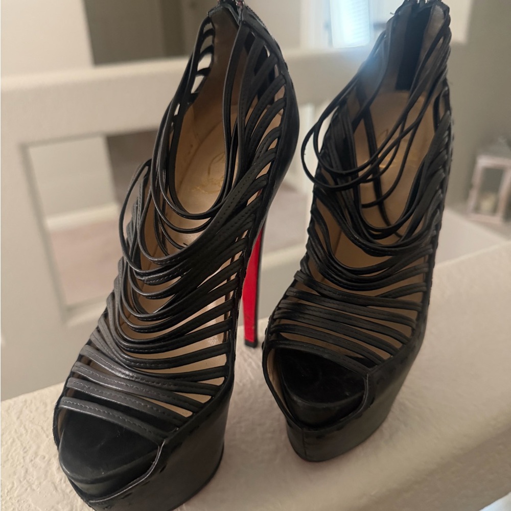 Christian Louboutin Black Leather Zoulou 160 Heels